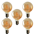 Brompton - Vintage Amber Glass G95 LED Globe Bulbs, E27 Dimmable 2700K, 4W, Set of Five
