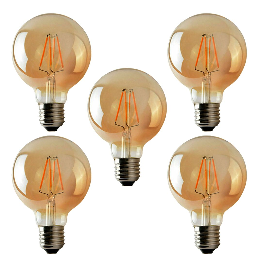 Brompton - Vintage Amber Glass G95 LED Globe Bulbs, E27 Dimmable 2700K, 4W, Set of Five