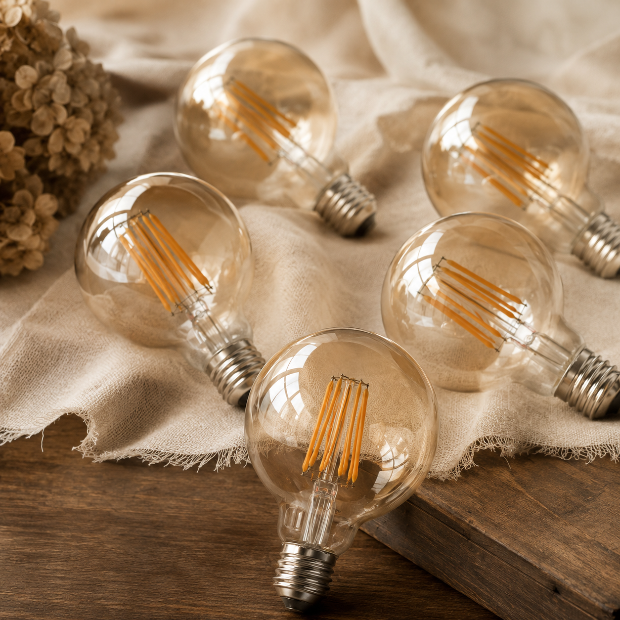 Soho - Amber Glass G95 E27 Dimmable LED Globe Bulbs, 8W, Pack of 5