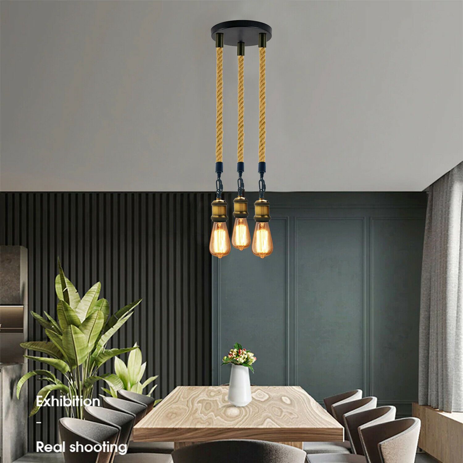 The Ropley Pendant — 3-Head Hemp Rope Light