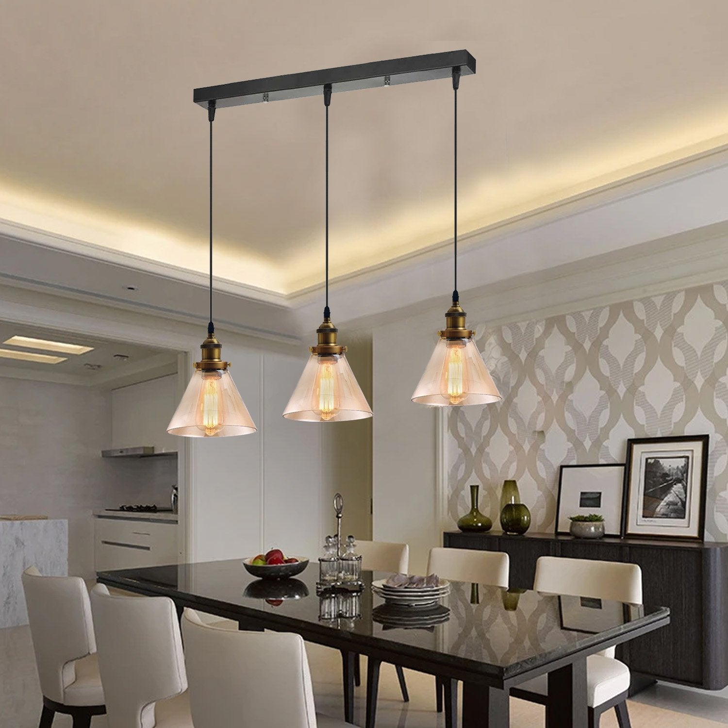 The Ashford Trio — Amber Glass Cluster Pendant