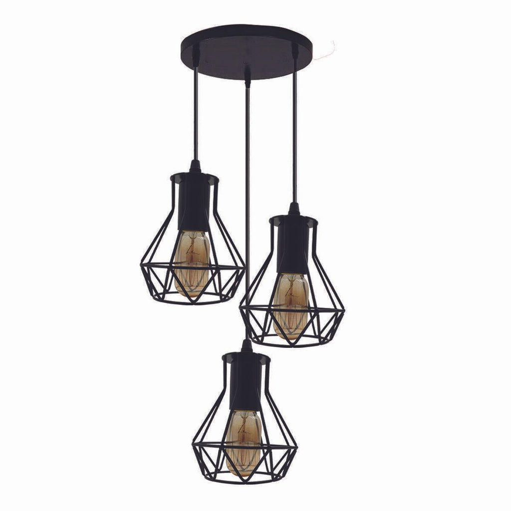 The Duskthorn Pendant Light — Black Cage (3-Head Cluster)