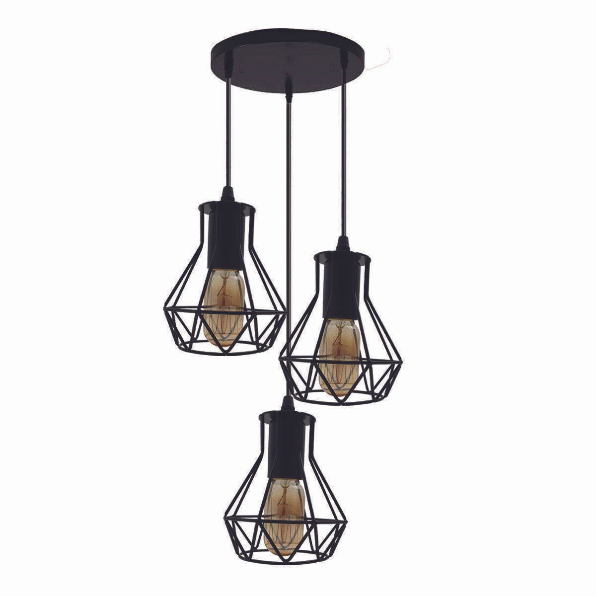 The Duskthorn Pendant Light — Black Cage (3-Head Cluster)