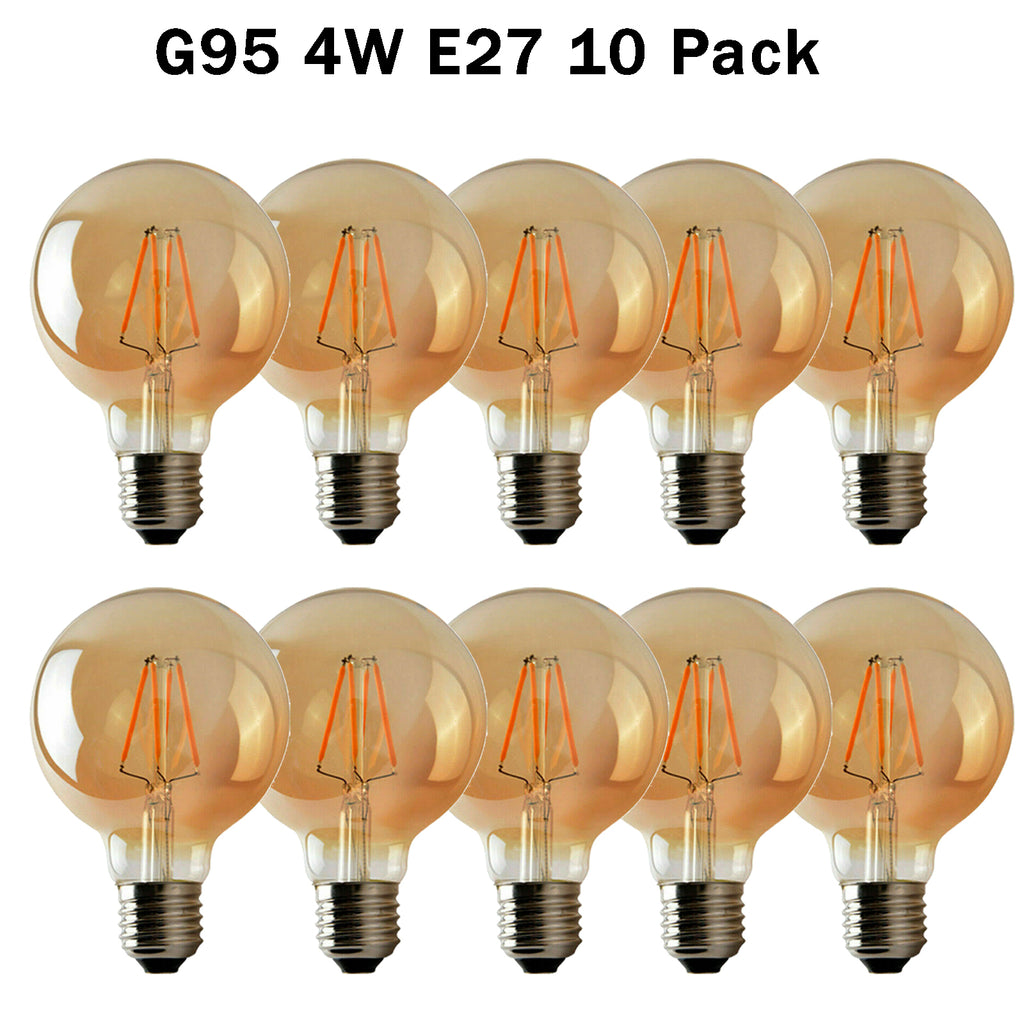 Clerkenwell - Vintage G95 Amber Glass LED Bulbs, E27 Dimmable 2700K, 4W, Pack of 10