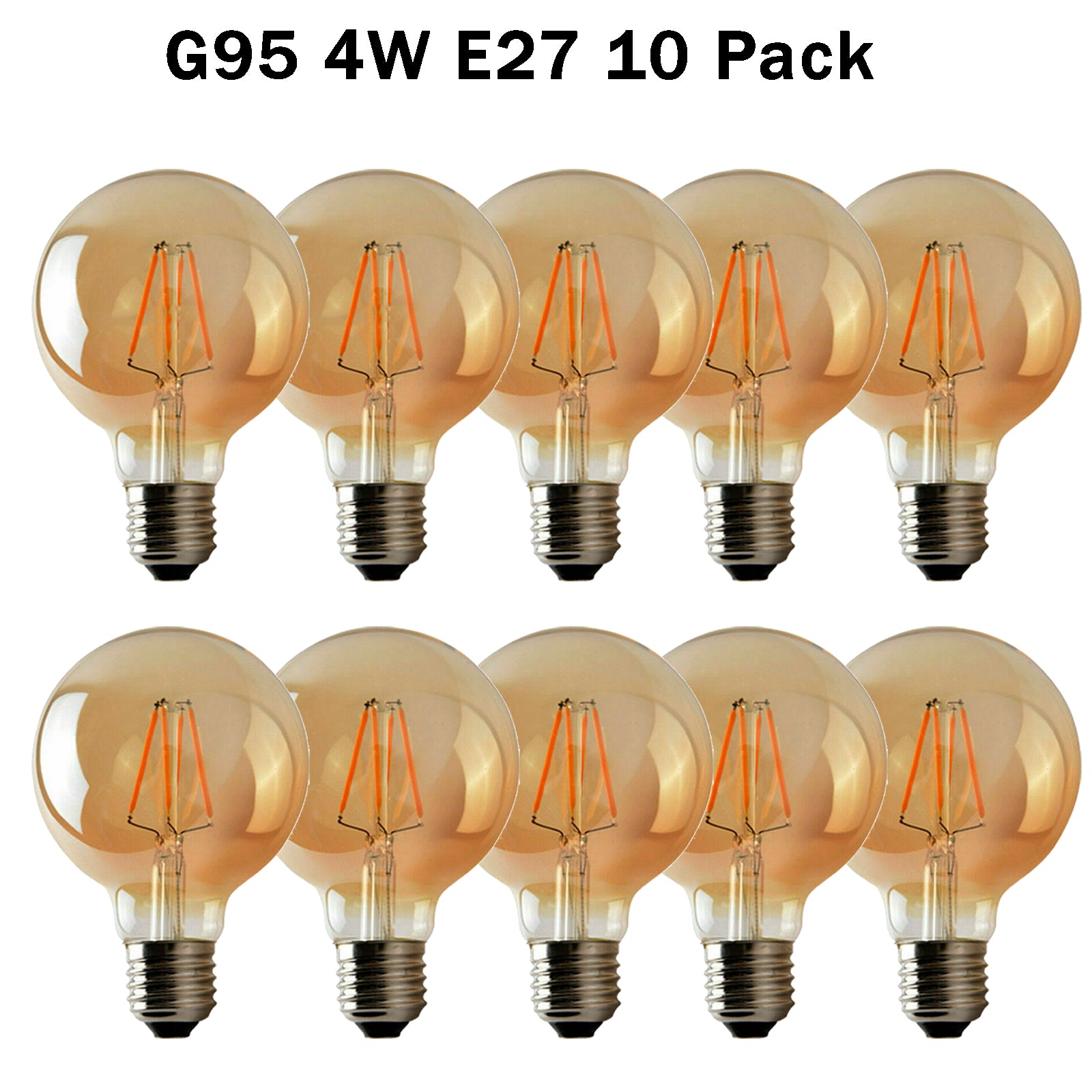 Clerkenwell - Vintage G95 Amber Glass LED Bulbs, E27 Dimmable 2700K, 4W, Pack of 10
