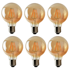 Soho — Amber Glass G95 LED Globe Bulbs, E27 Dimmable 2700K, 4W, Set of Six