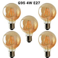 Brompton - Vintage Amber Glass G95 LED Globe Bulbs, E27 Dimmable 2700K, 4W, Set of Five