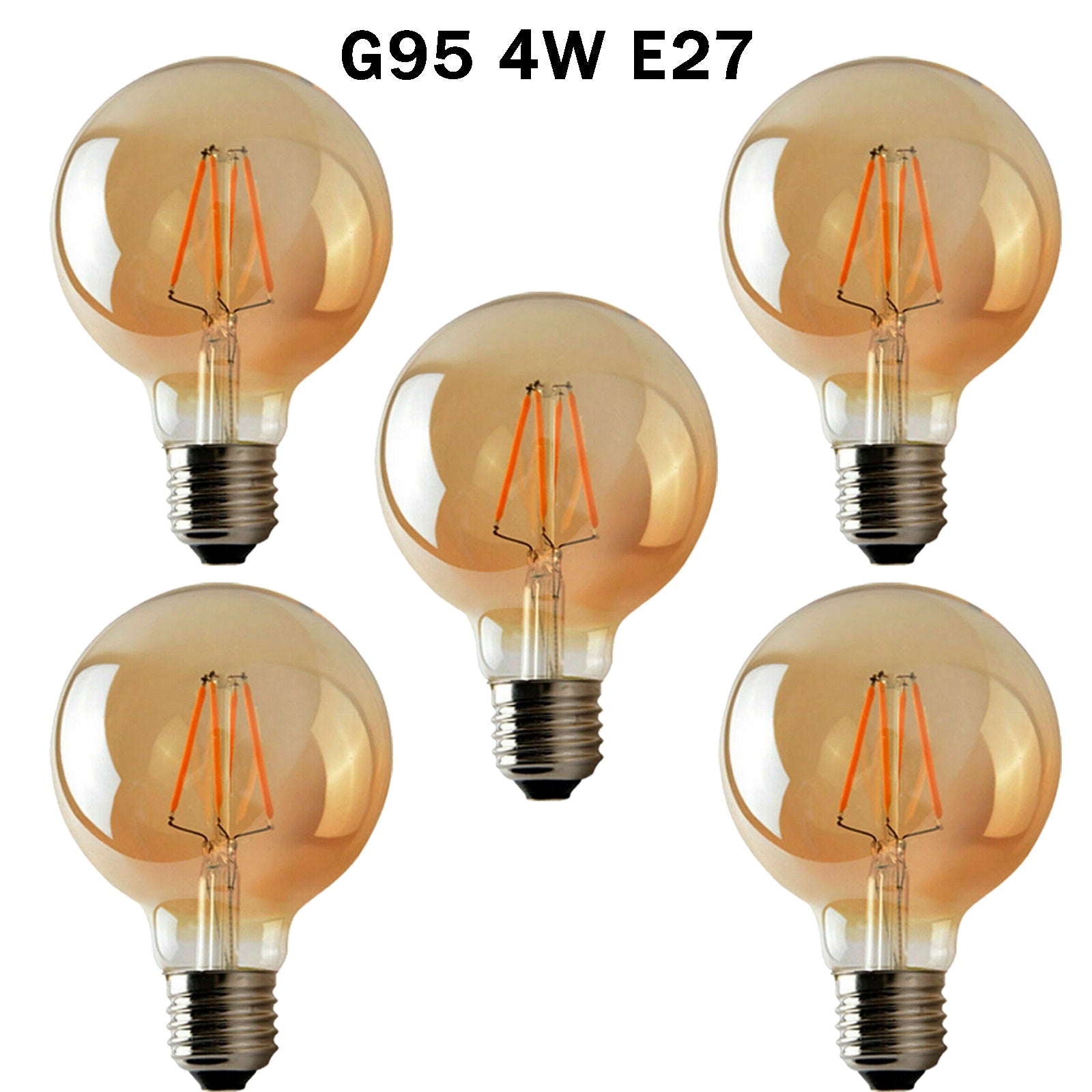 Brompton - Vintage Amber Glass G95 LED Globe Bulbs, E27 Dimmable 2700K, 4W, Set of Five