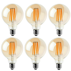 Kensington - Vintage Amber Glass G95 LED Globe Bulbs, E27 2700K, Pack of Six