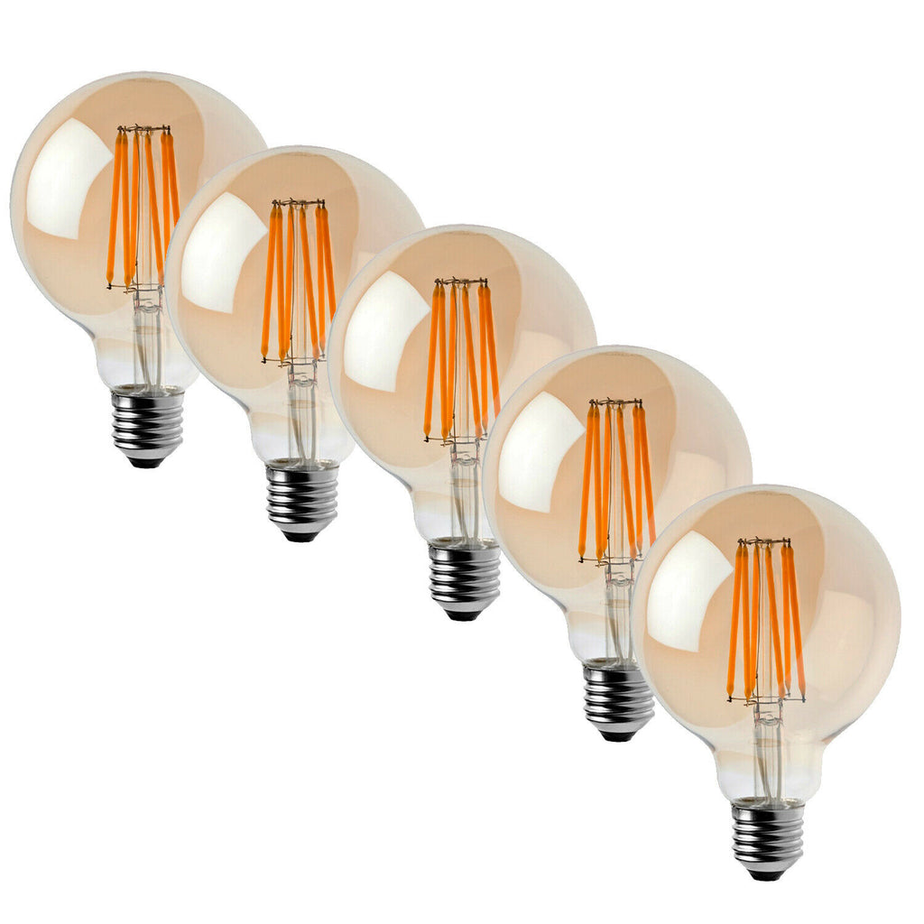 Soho - Amber Glass G95 E27 Dimmable LED Globe Bulbs, 8W, Pack of 5