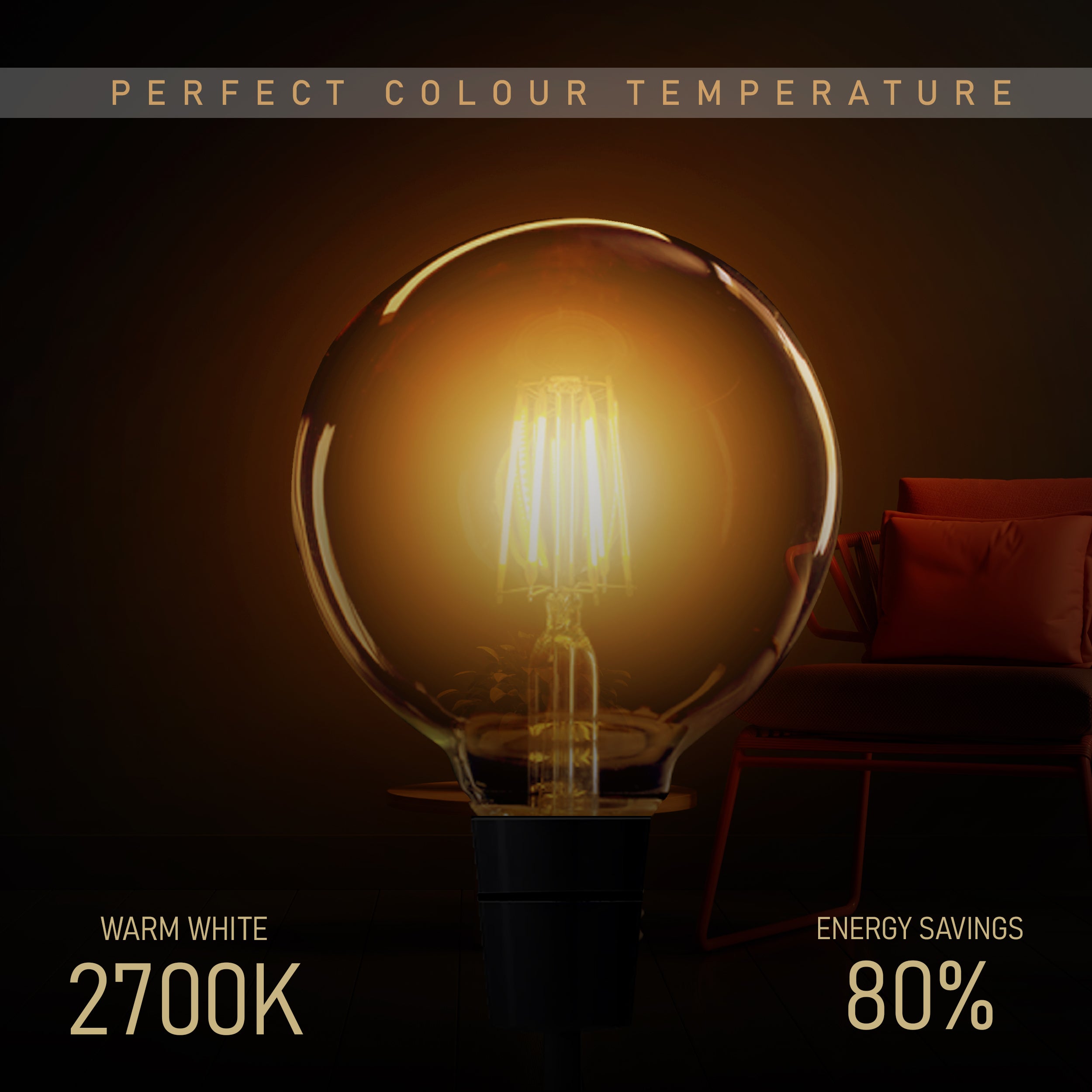 Soho - Amber Glass G95 E27 Dimmable LED Globe Bulbs, 8W, Pack of 5
