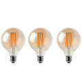Kensington - Amber Glass G95 E27 Dimmable LED Bulbs, 8W, Pack of Three