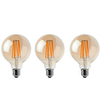 Kensington - Amber Glass G95 E27 Dimmable LED Bulbs, 8W, Pack of Three