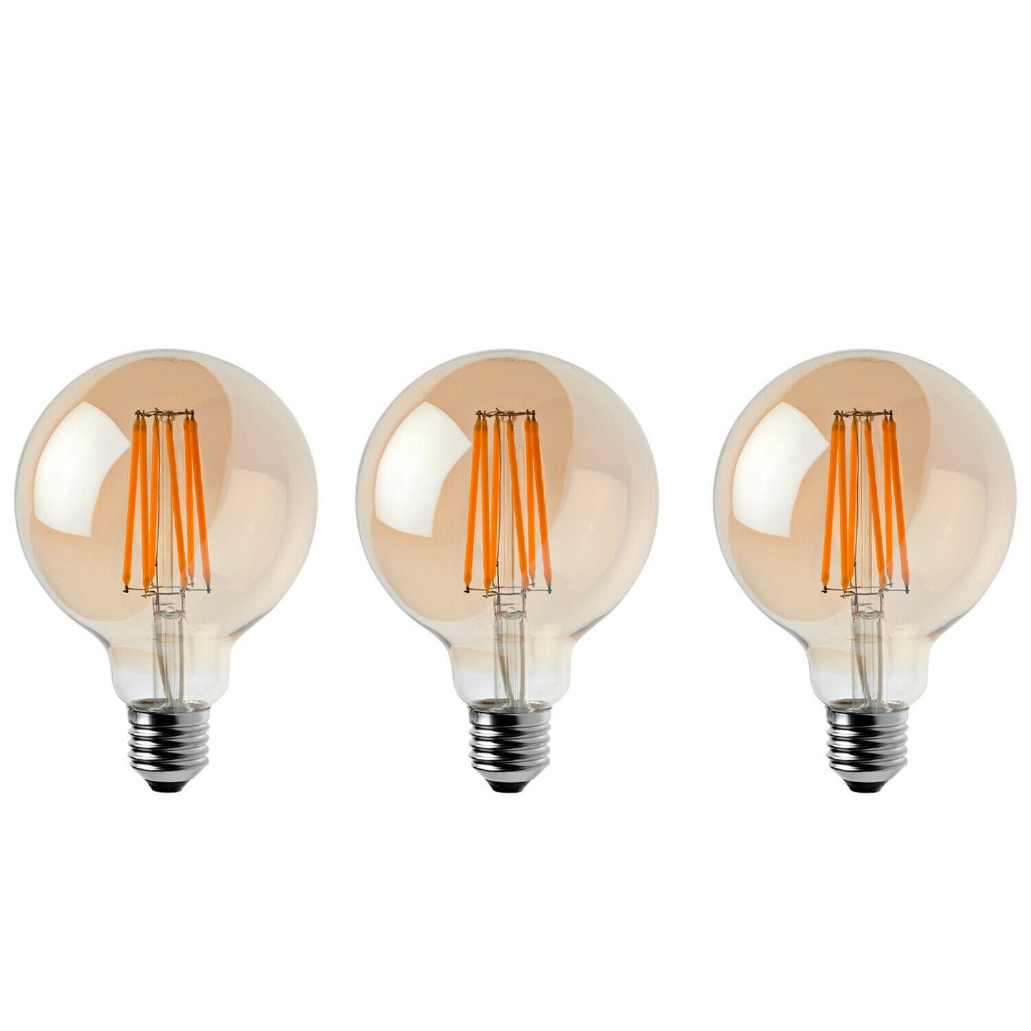 Kensington - Amber Glass G95 E27 Dimmable LED Bulbs, 8W, Pack of Three