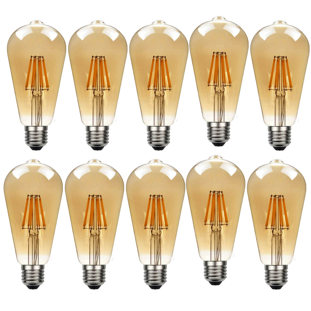 Burlington - ST64 Amber Glass Dimmable LED Bulbs, E27 2700K, 8W (Pack of 10)