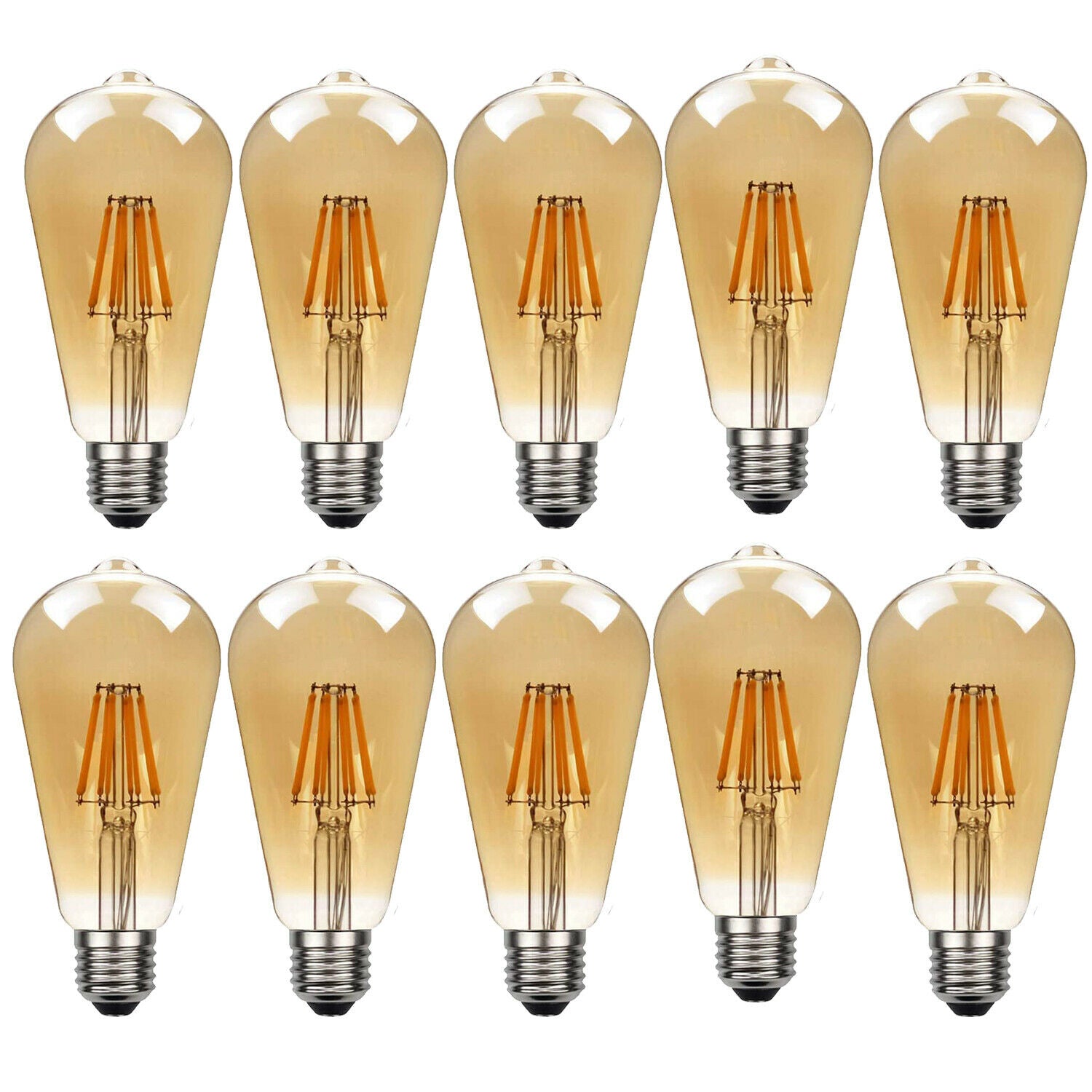 Burlington - ST64 Amber Glass Dimmable LED Bulbs, E27 2700K, 8W (Pack of 10)