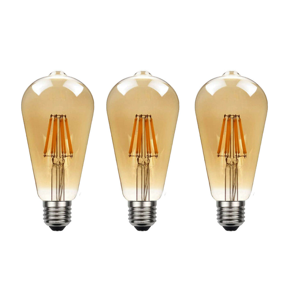 Clerkenwell — Vintage ST64 Amber Glass LED Bulbs, E27 Dimmable 2700K, Pack of 3
