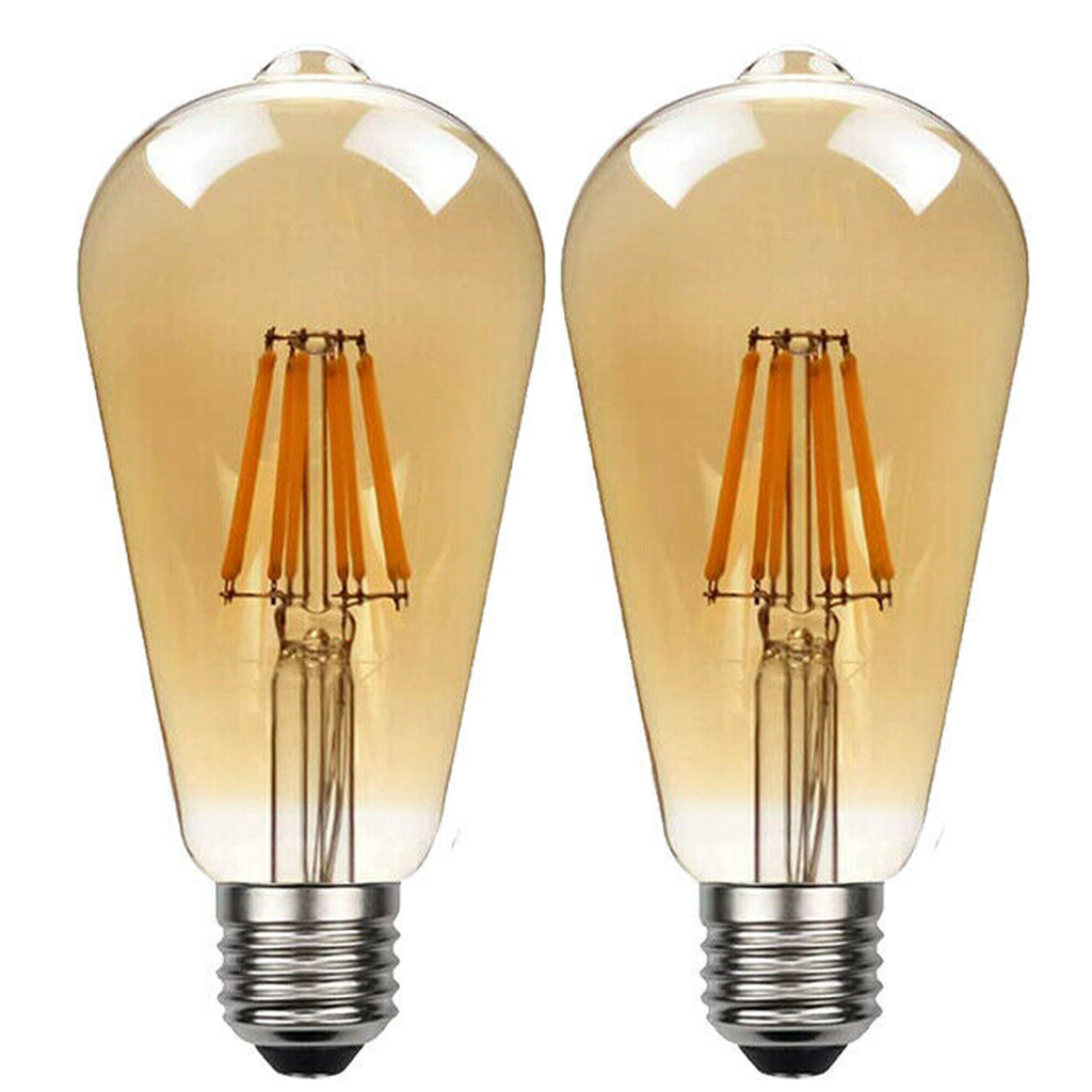 Clerkenwell - Vintage ST64 Amber Glass E27 LED Bulbs, 8W Warm White, Pack of Two
