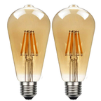 Clerkenwell - Vintage ST64 Amber Glass E27 LED Bulbs, 8W Warm White, Pack of Two