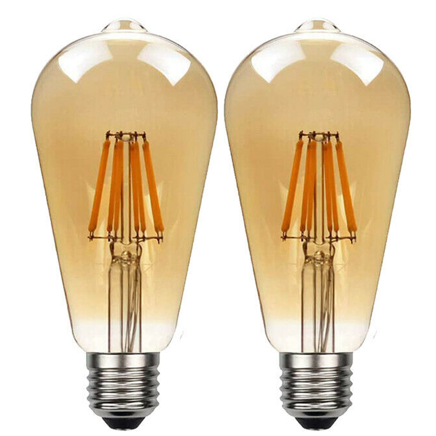 Clerkenwell - Vintage ST64 Amber Glass E27 LED Bulbs, 8W Warm White, Pack of Two