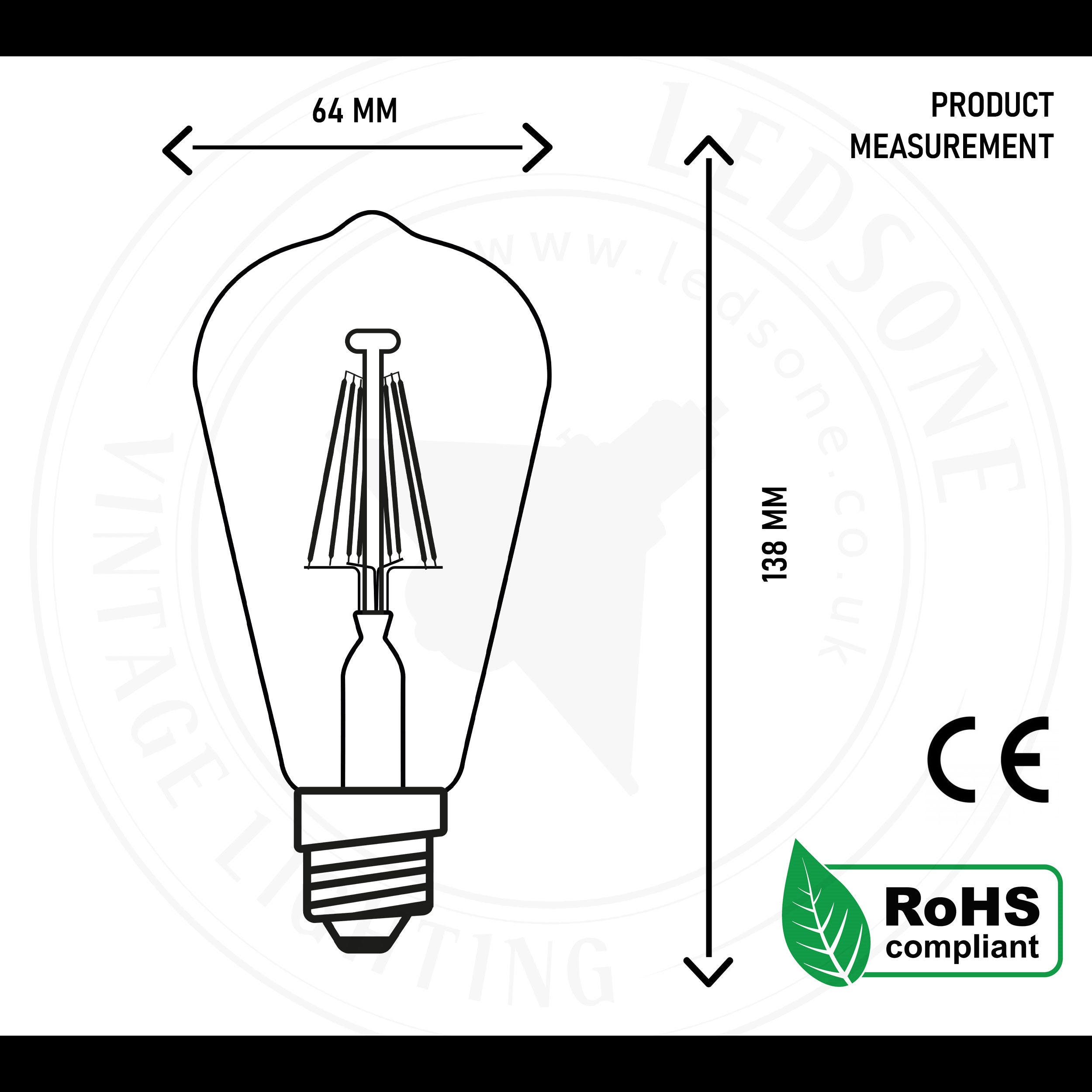 Vintage Edison ST64 LED Filament Bulb – E27 Dimmable Warm White 8W