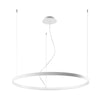 Aurelia single-halo LED pendant chandelier in brushed steel showcasing its sleek design from a side angle