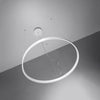 Detailed view of the single-halo LED chandelier's brushed steel construction and minimalist style