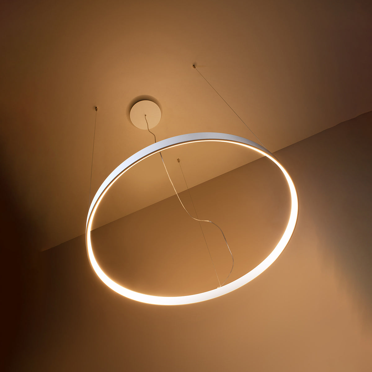 Aurelia pendant chandelier hanging above a dining table, creating a sophisticated atmosphere