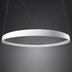 Close-up of the LED light diffuser and brushed steel finish of the Aurelia chandelier