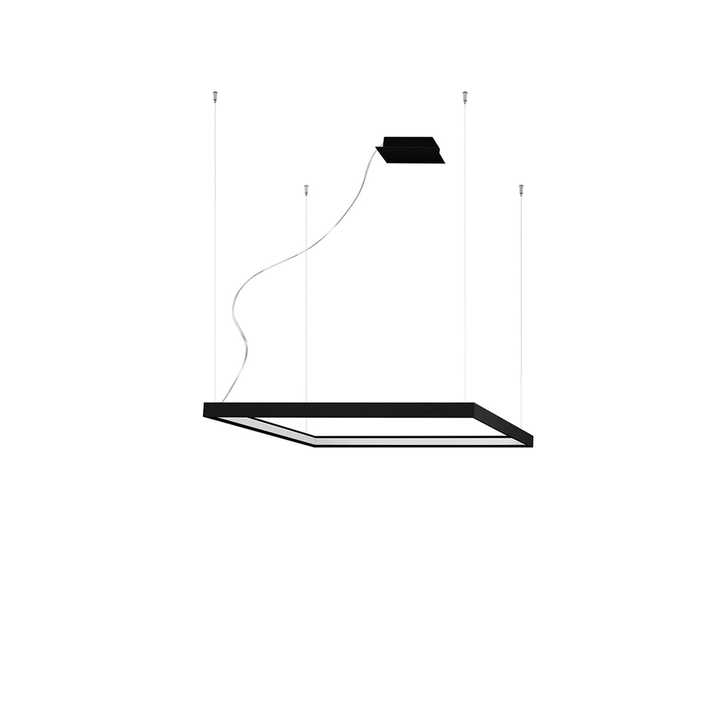 Meridian Square Halo LED Pendant Chandelier in matte black showcasing its geometric design from a side angle