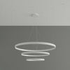 Detail shot of the LED halo rings in the Rio chandelier, highlighting the brushed aluminium finish and contemporary style