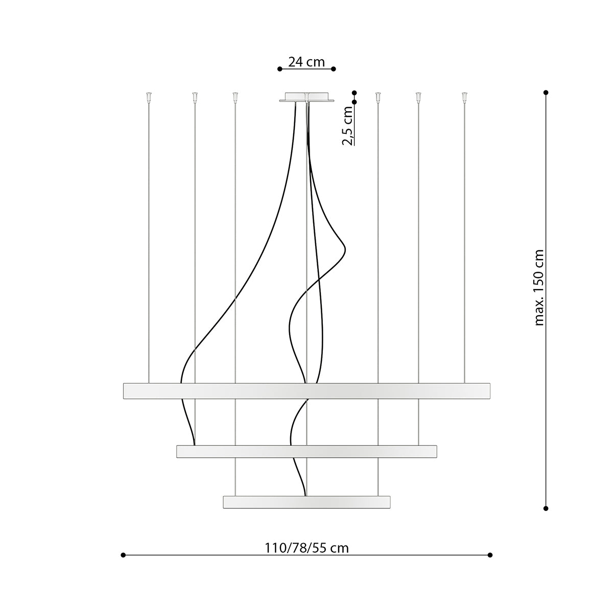 Different angle of the Rio chandelier in brushed aluminium, emphasising the tiered halo design and craftsmanship