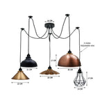 Borough spider pendant chandelier dimensional diagram showing shade sizes and 2-metre adjustable wire
