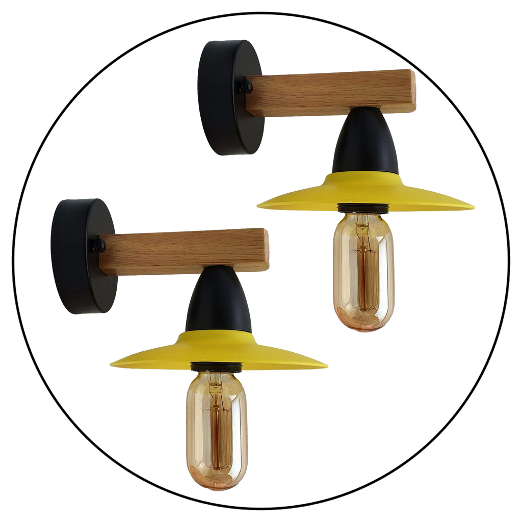 The Wetherby Twin — Yellow Cone Wood Wall Light (2 Pack)