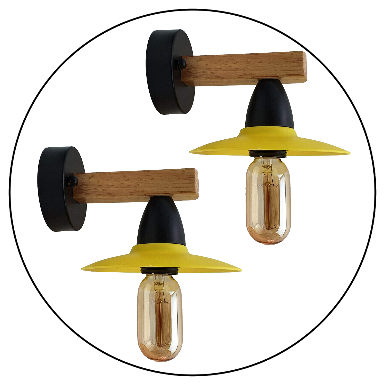 The Wetherby Twin — Yellow Cone Wood Wall Light (2 Pack)