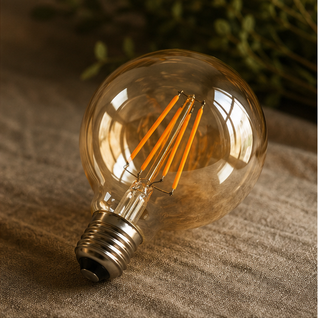 Brompton - Vintage Amber Glass G95 LED Globe Bulbs, E27 Dimmable 2700K, 4W, Set of Five