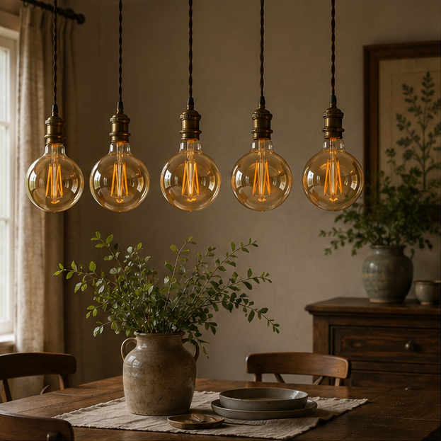 Brompton - Vintage Amber Glass G95 LED Globe Bulbs, E27 Dimmable 2700K, 4W, Set of Five