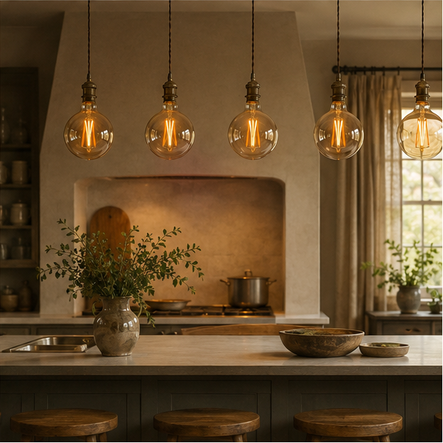 Brompton - Vintage Amber Glass G95 LED Globe Bulbs, E27 Dimmable 2700K, 4W, Set of Five