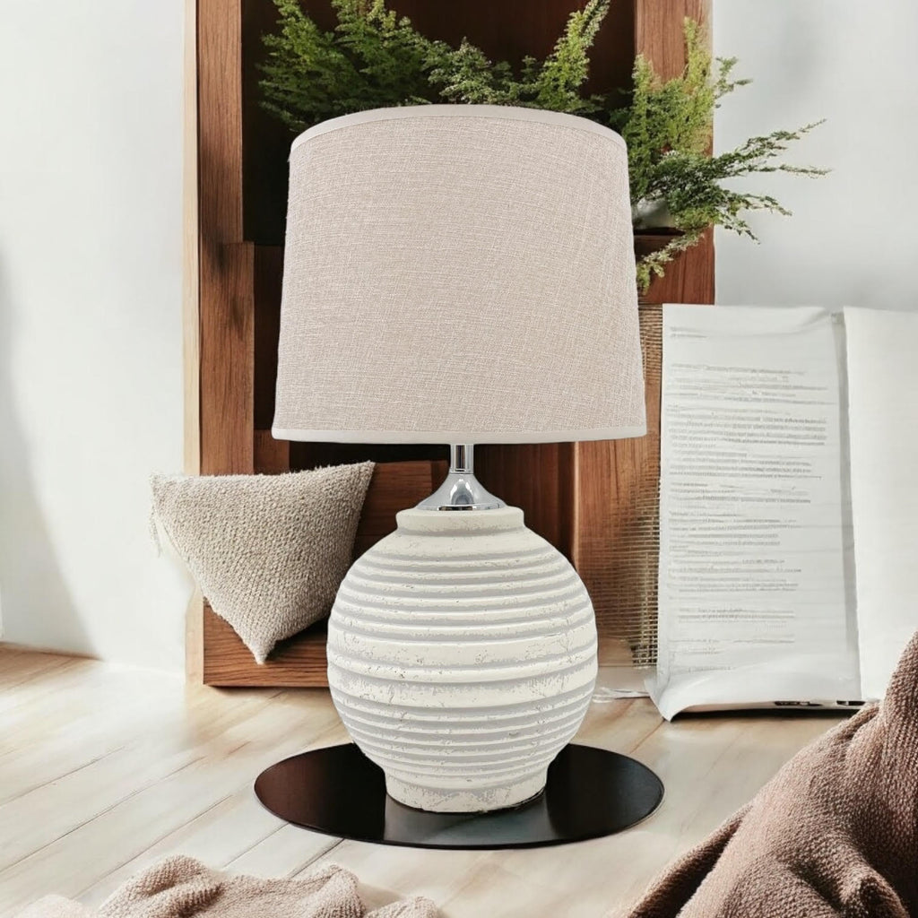 The Marlowe Table Lamp — Ribbed Ceramic with Linen Shade