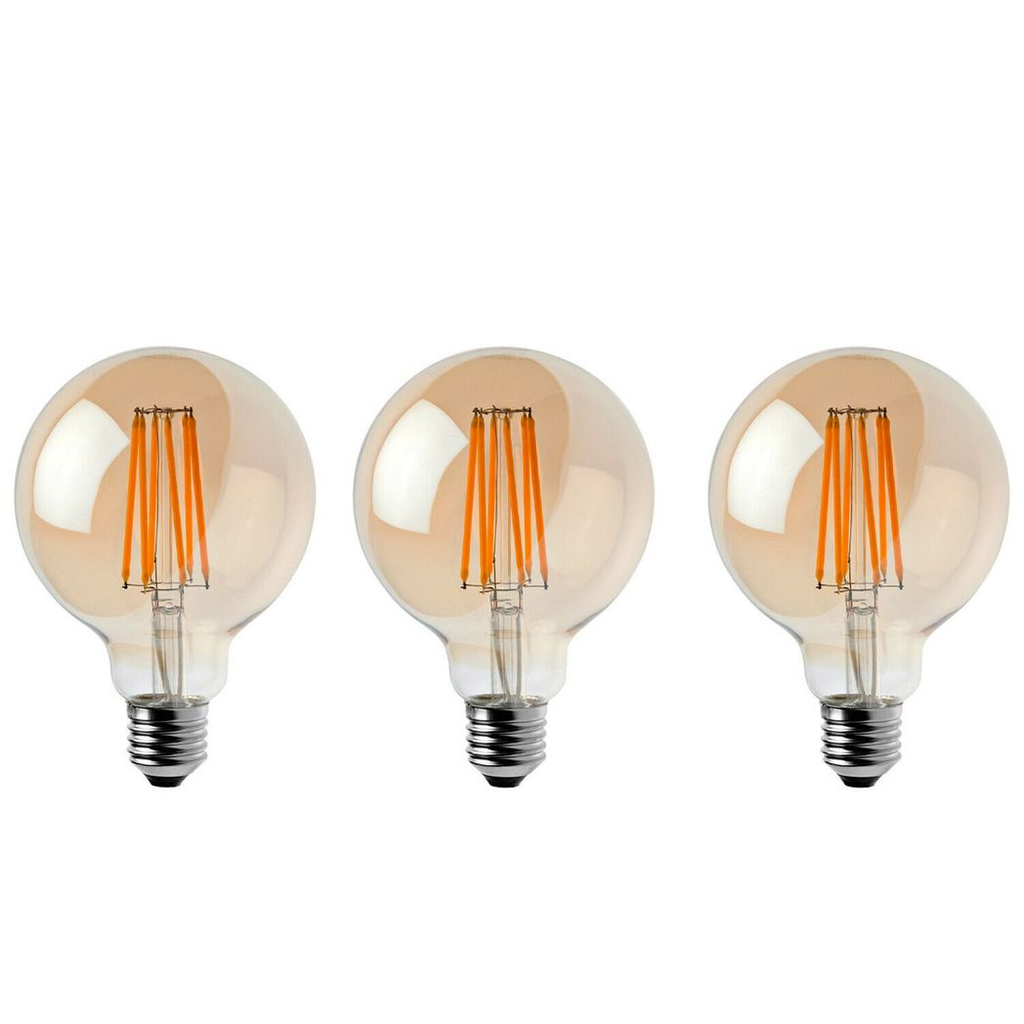 Kensington - Amber Glass G95 E27 Dimmable LED Bulbs, 8W, Pack of Three