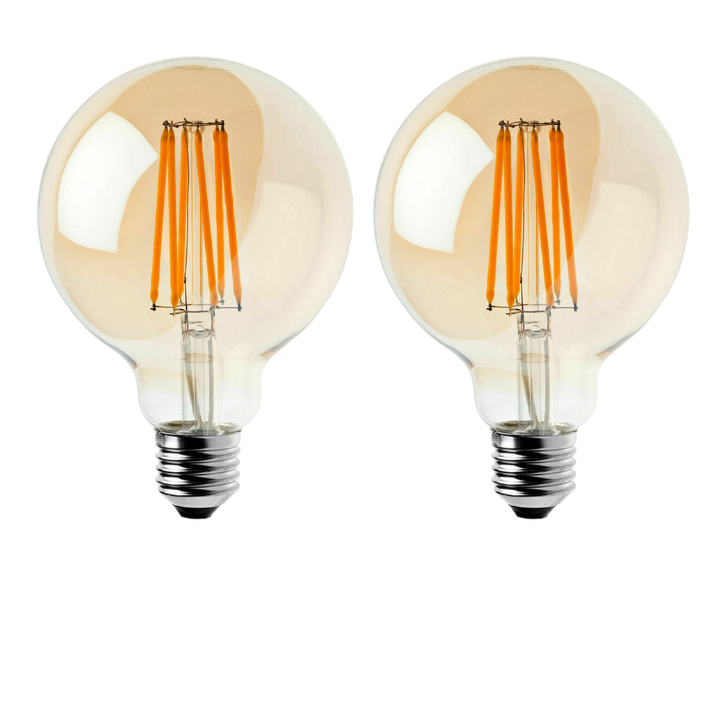 Kensington - Vintage Amber Glass Globe LED Bulbs, G95 E27 2700K, 8W, Pack of 2