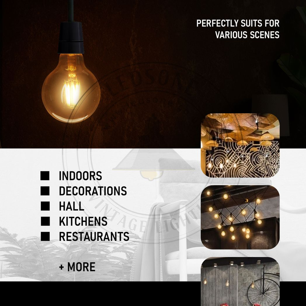 Bloomsbury - G95 Amber Glass LED Globe Bulbs, E27 Dimmable 2700K, 4W, Set of Three