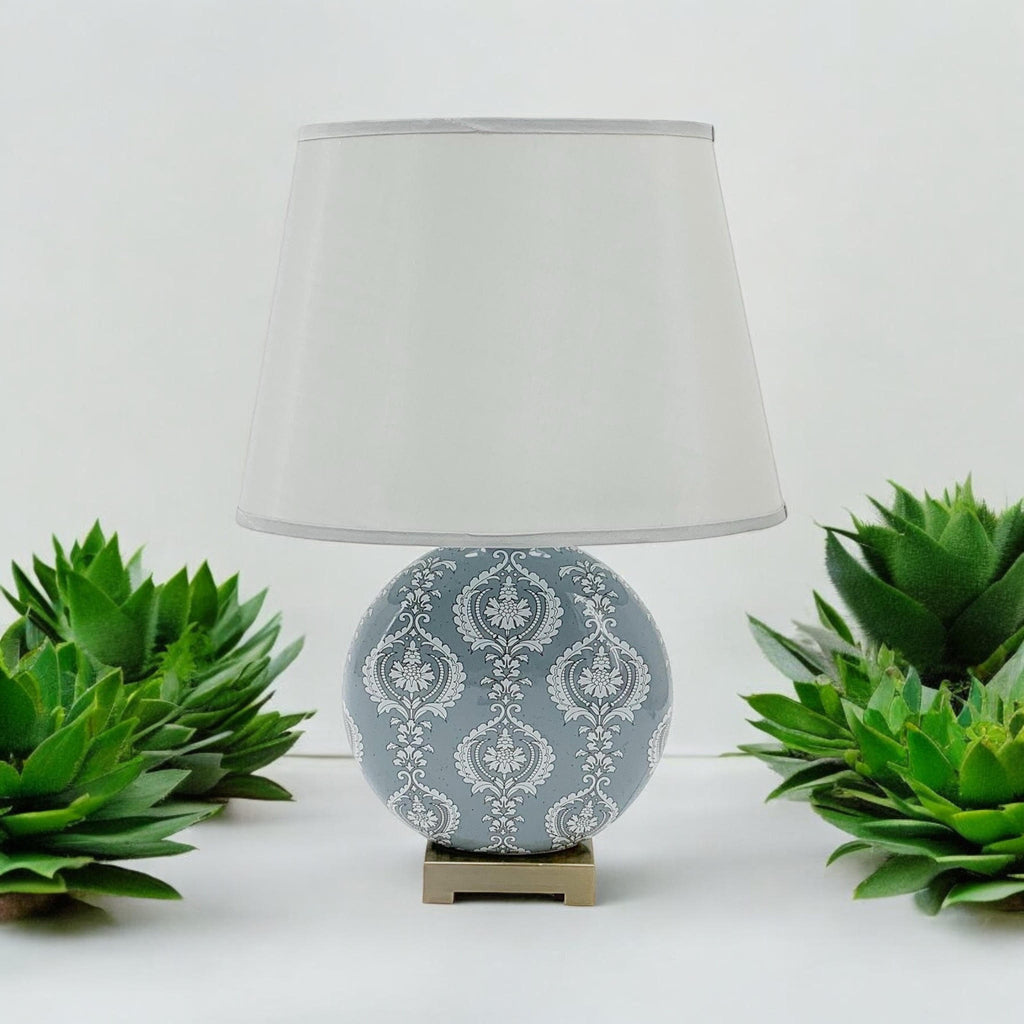 The Oldcastle Table Lamp — Grey Damask Ceramic Accent Lamp