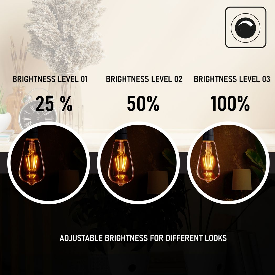 Clerkenwell — Vintage ST64 Amber Glass LED Bulbs, E27 Dimmable 2700K, Pack of 3