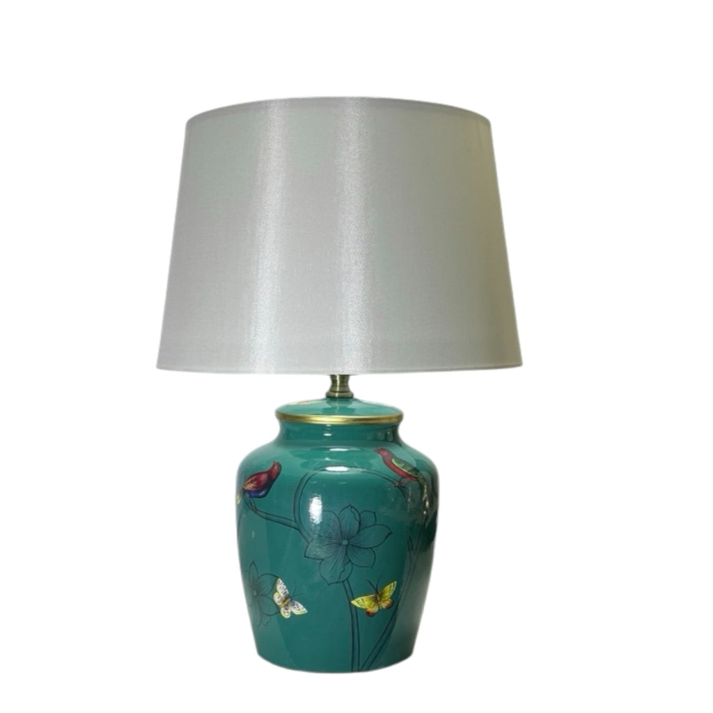The Isadora Lamp — Jade Ceramic with Botanical Print