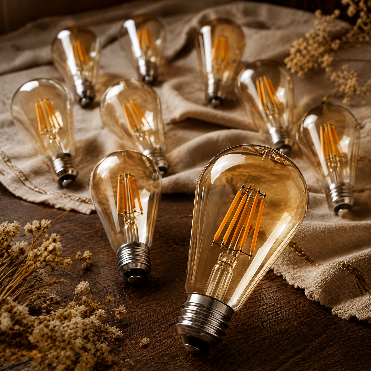Burlington - ST64 Amber Glass Dimmable LED Bulbs, E27 2700K, 8W (Pack of 10)