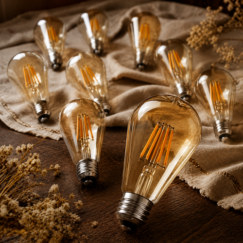 Burlington - ST64 Amber Glass Dimmable LED Bulbs, E27 2700K, 8W (Pack of 10)