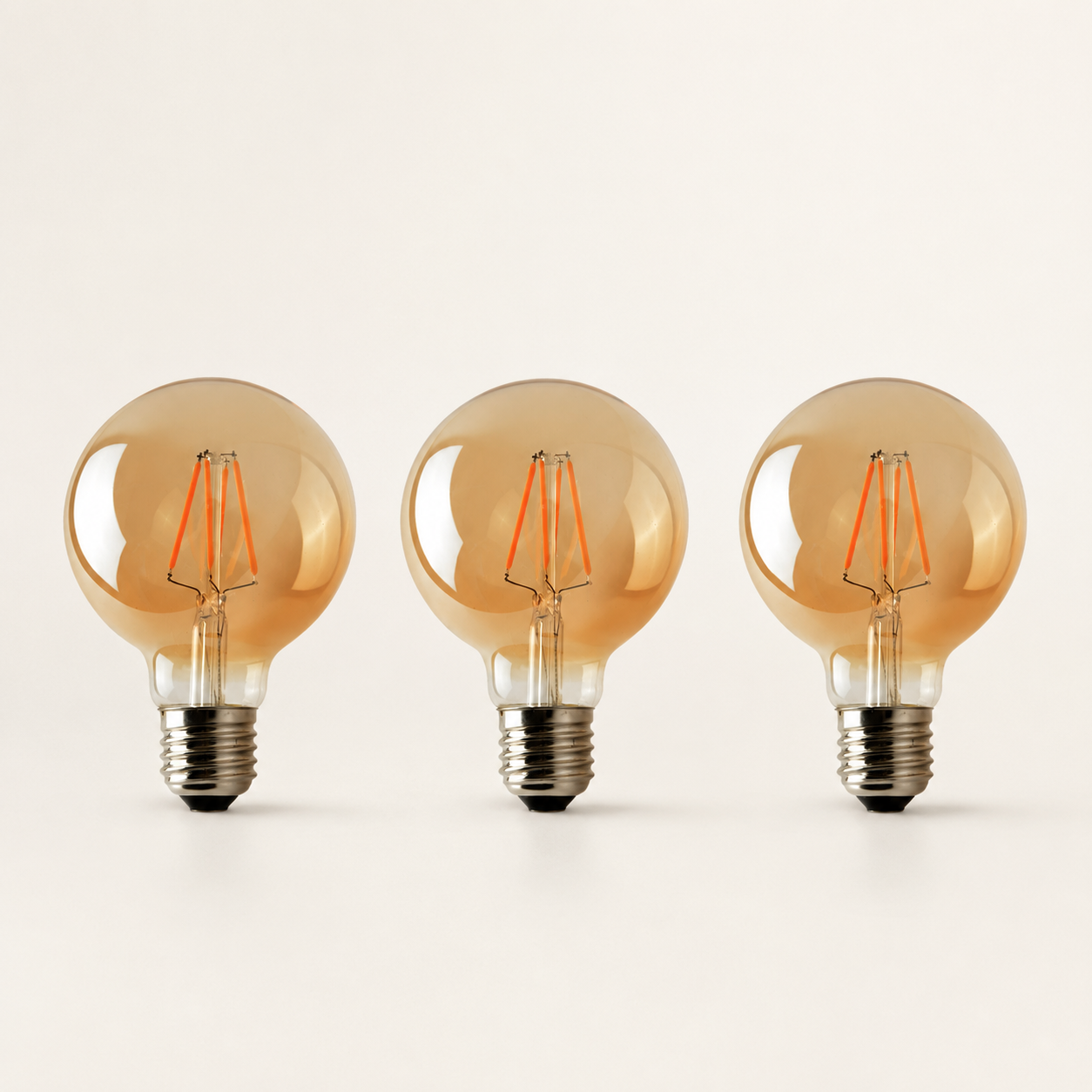 Bloomsbury - G95 Amber Glass LED Globe Bulbs, E27 Dimmable 2700K, 4W, Set of Three