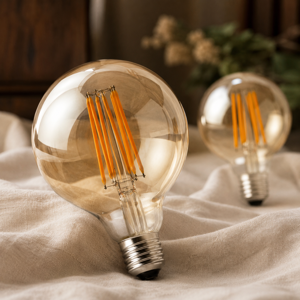 Kensington - Vintage Amber Glass Globe LED Bulbs, G95 E27 2700K, 8W, Pack of 2