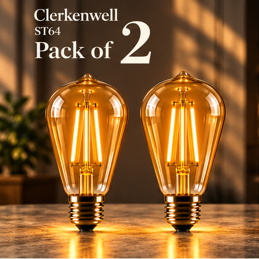 Clerkenwell ST64 amber glass E27 LED bulbs — pack of 2